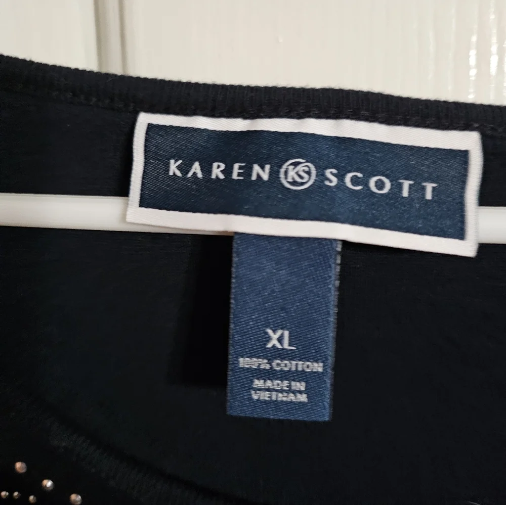 Karen Scott XL Navy Embellished Rhinestone Top Classic Holiday Evening Knit - Picture 4 of 6